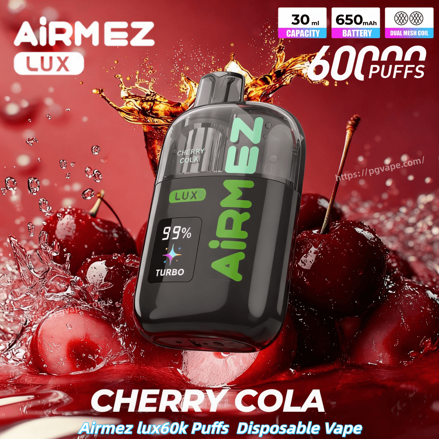 Airmez lux 60000 60k Puffs Disposable Vape 0% 2% 3% 5%Nicotine Adjustable Airflow 10Taste Smart Screen Vape Factory Wholesale - obrazek 4