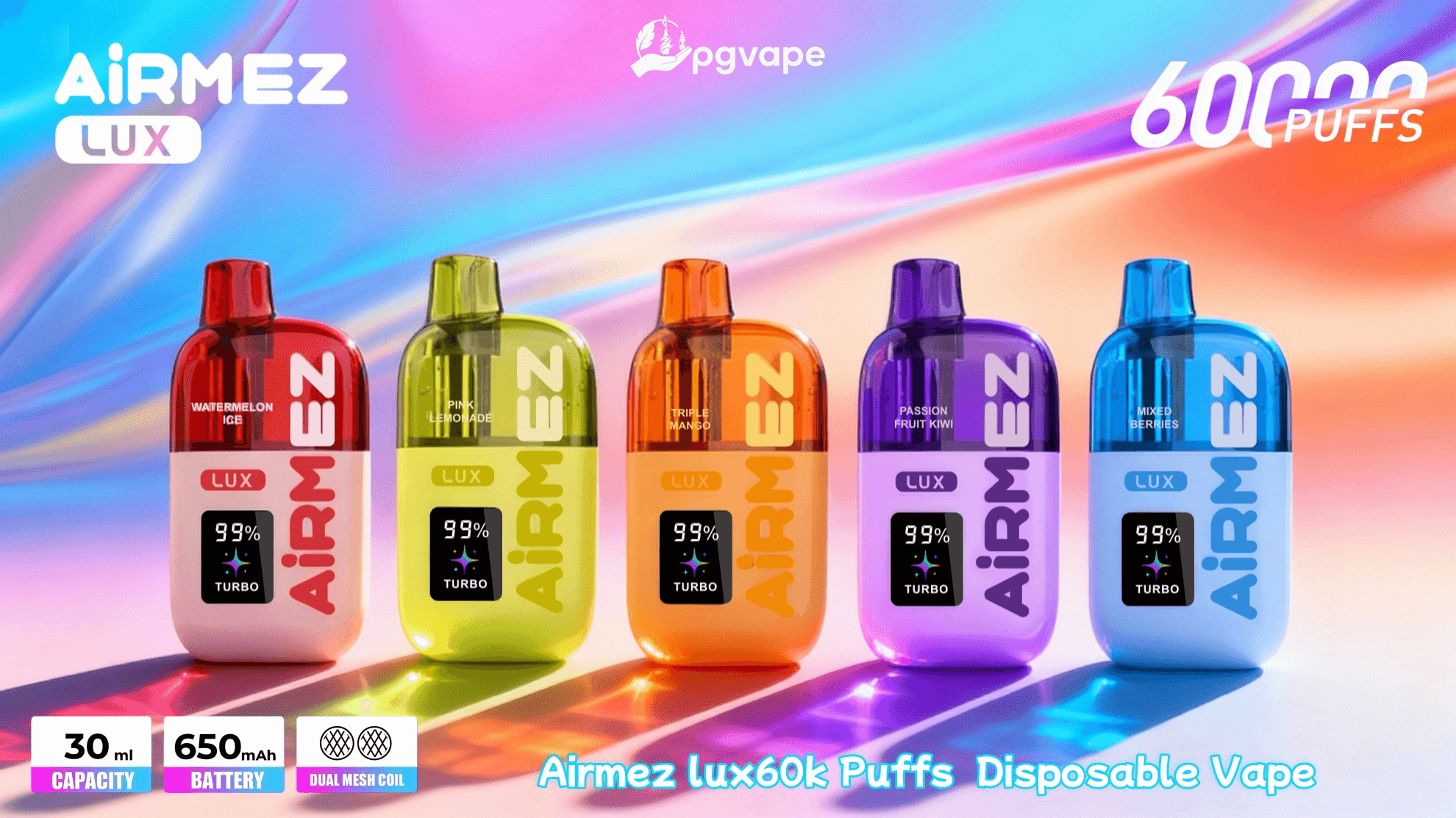Airmez lux 60000 60k Puffs Disposable Vape 0% 2% 3% 5%Nicotine Adjustable Airflow 10Taste Smart Screen Vape Factory Wholesale - obrazek 13