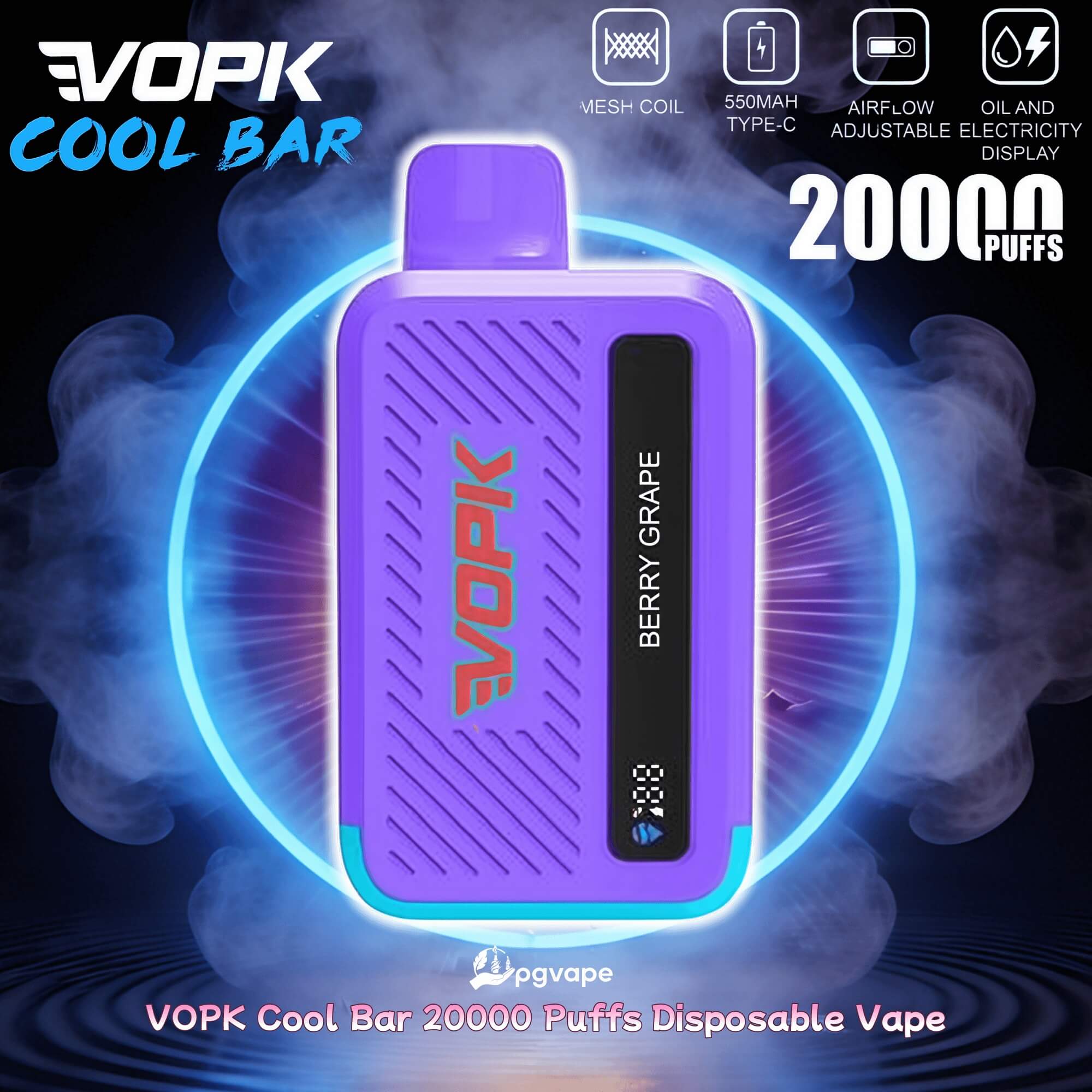 Lila VOPK Cool Bar engångsvape, Berry Grape smak, 20000 puffar.