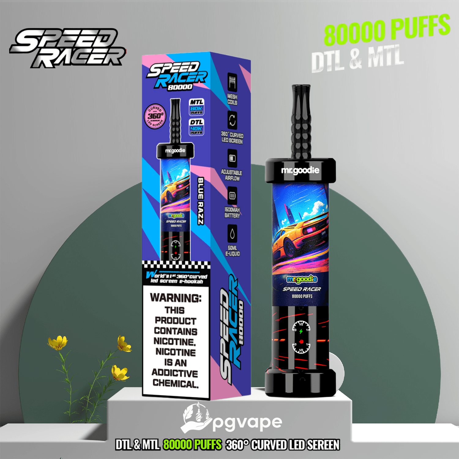 Mr. Goodie Speed Racer 80K Dual Mode Disposable Vape With 80000 Puffs And 360° LED Smart Display - Image 3