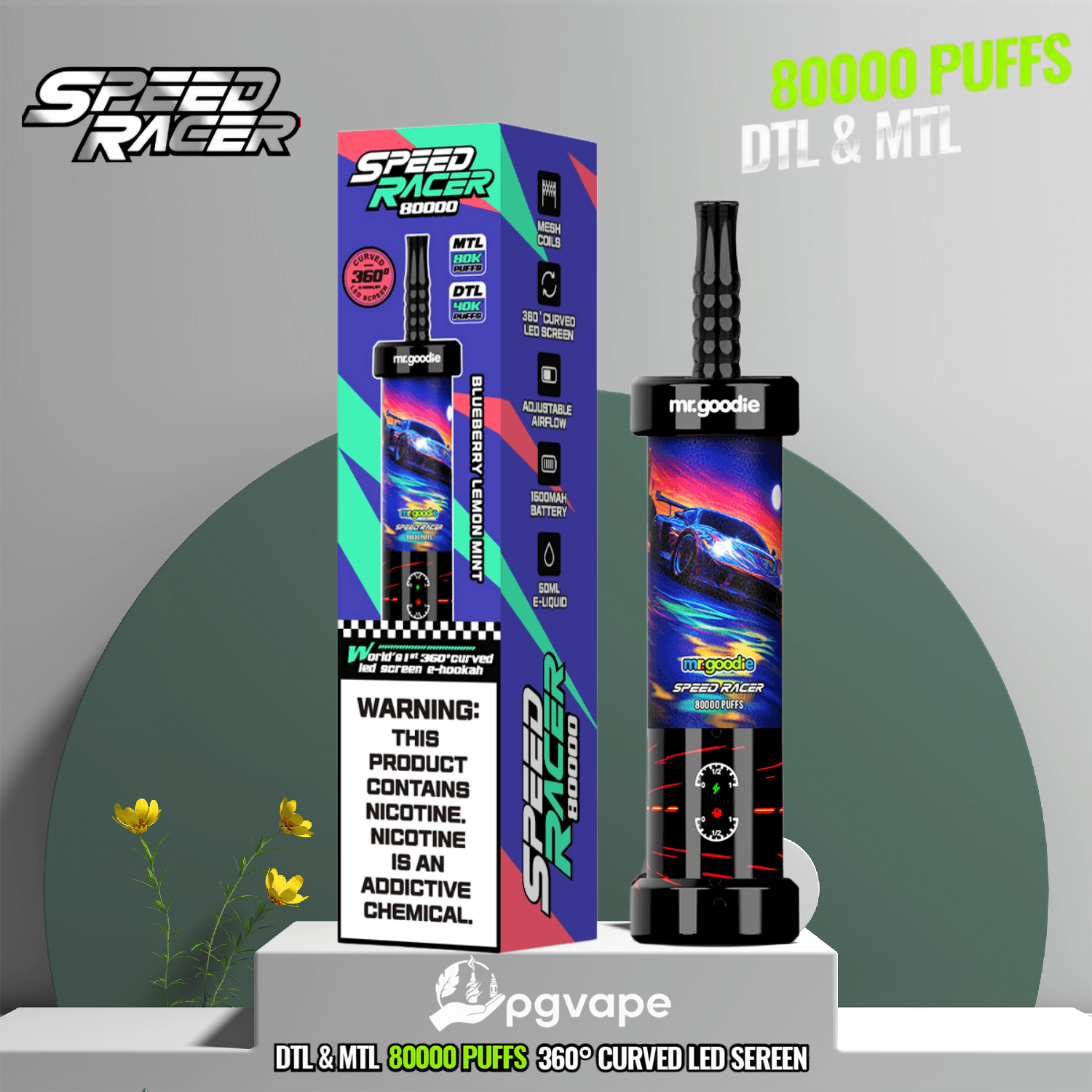 Mr. Goodie Speed Racer 80K Dual Mode Disposable Vape With 80000 Puffs And 360° LED Smart Display - Image 4