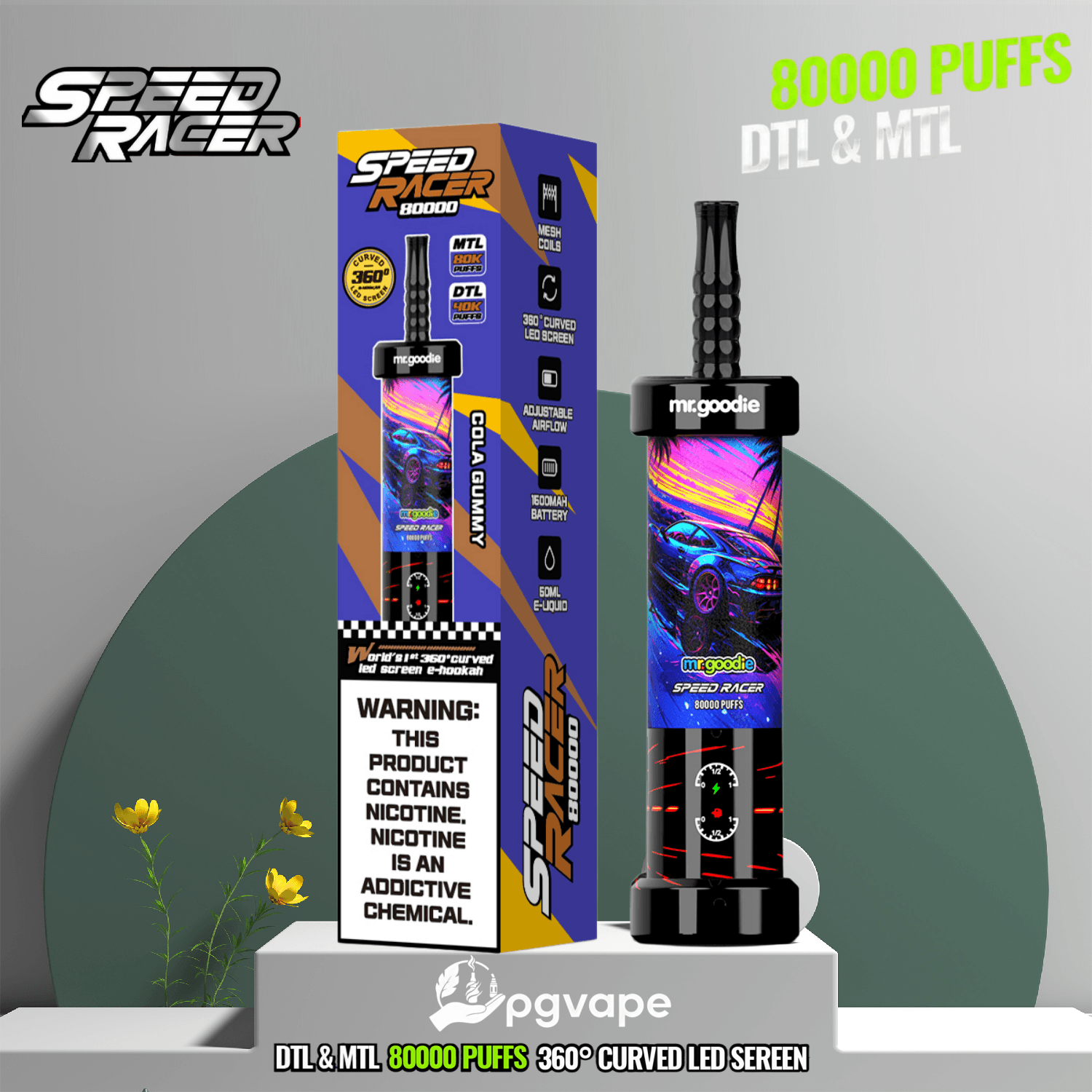 Mr. Goodie Speed Racer 80K Dual Mode Disposable Vape With 80000 Puffs And 360° LED Smart Display - Image 5