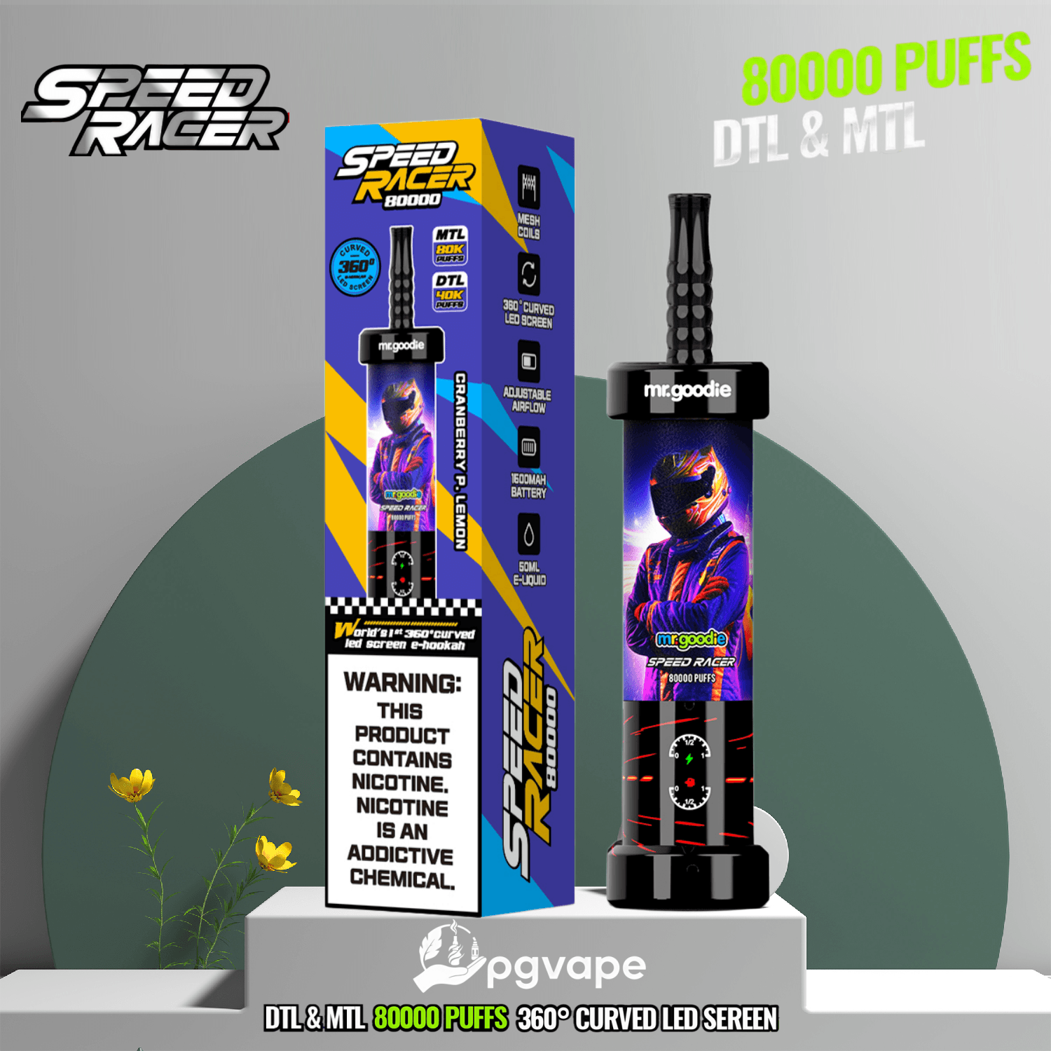 Mr. Goodie Speed Racer 80K Dual Mode Disposable Vape With 80000 Puffs And 360° LED Smart Display - Image 6