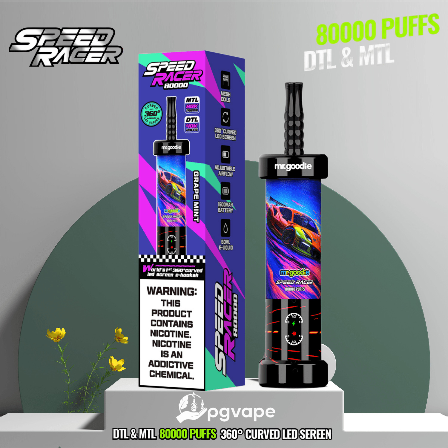 Mr. Goodie Speed Racer 80K Dual Mode Disposable Vape With 80000 Puffs And 360° LED Smart Display - Image 7
