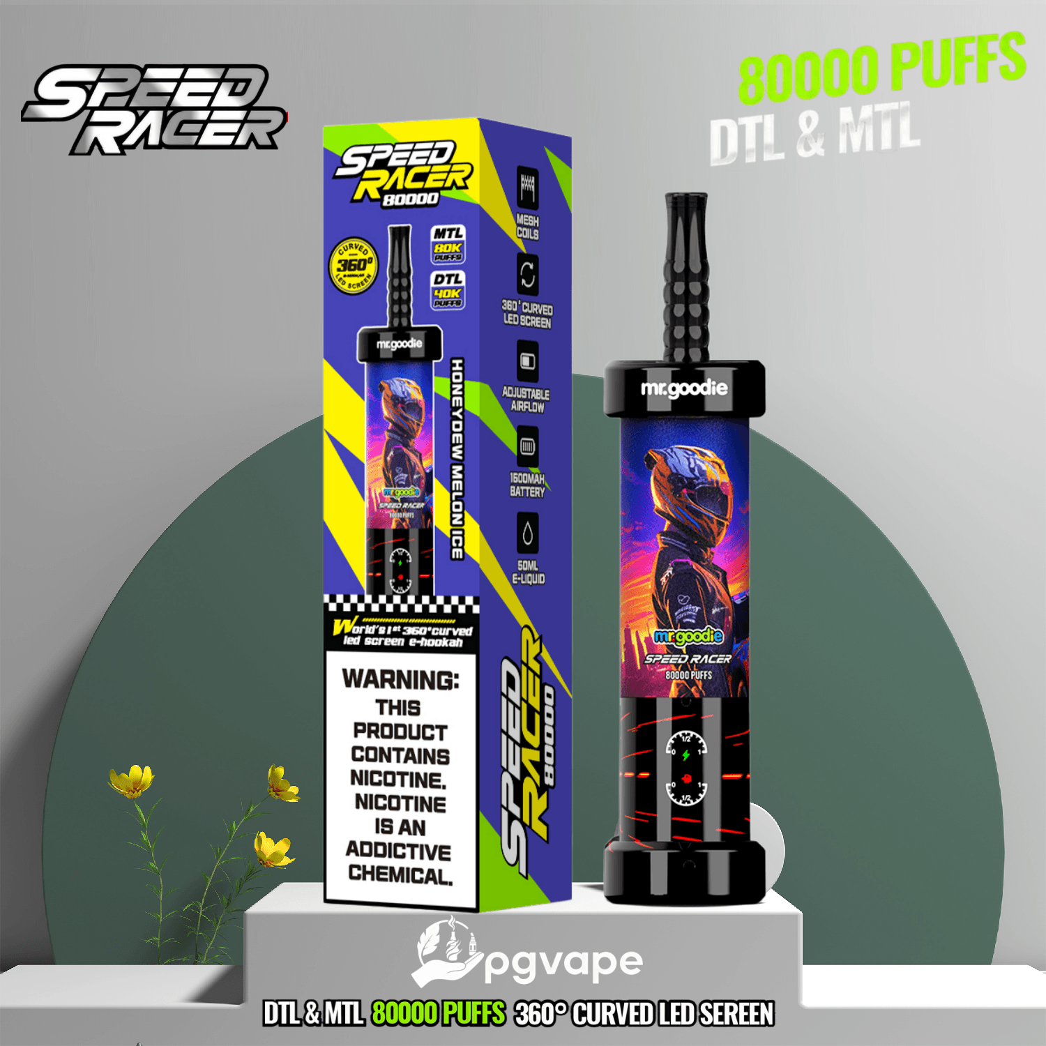 Mr. Goodie Speed Racer 80K Dual Mode Disposable Vape With 80000 Puffs And 360° LED Smart Display - Image 8