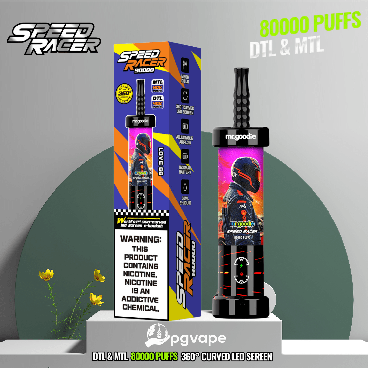 Mr. Goodie Speed Racer 80K Dual Mode Disposable Vape With 80000 Puffs And 360° LED Smart Display - Image 9
