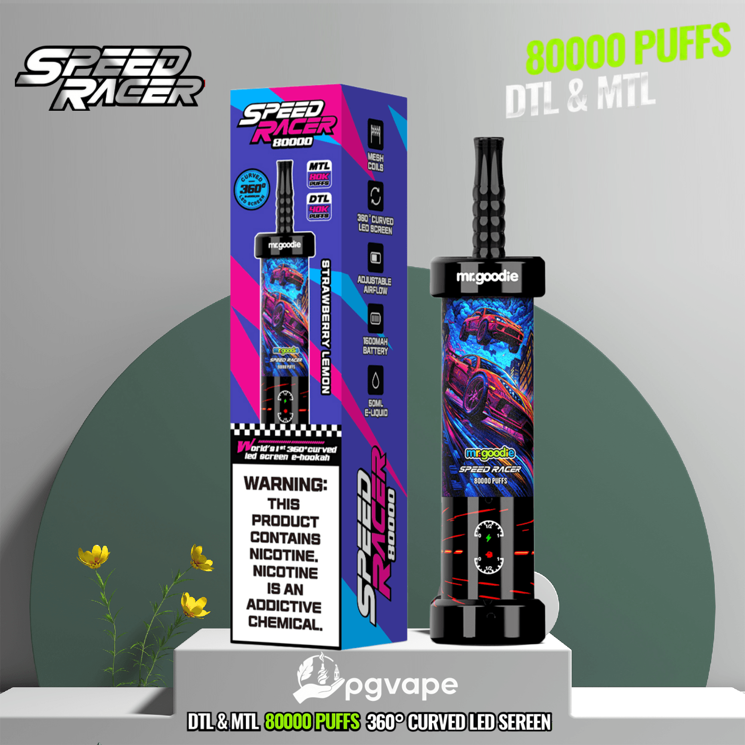 Mr. Goodie Speed Racer 80K Dual Mode Disposable Vape With 80000 Puffs And 360° LED Smart Display - Image 11