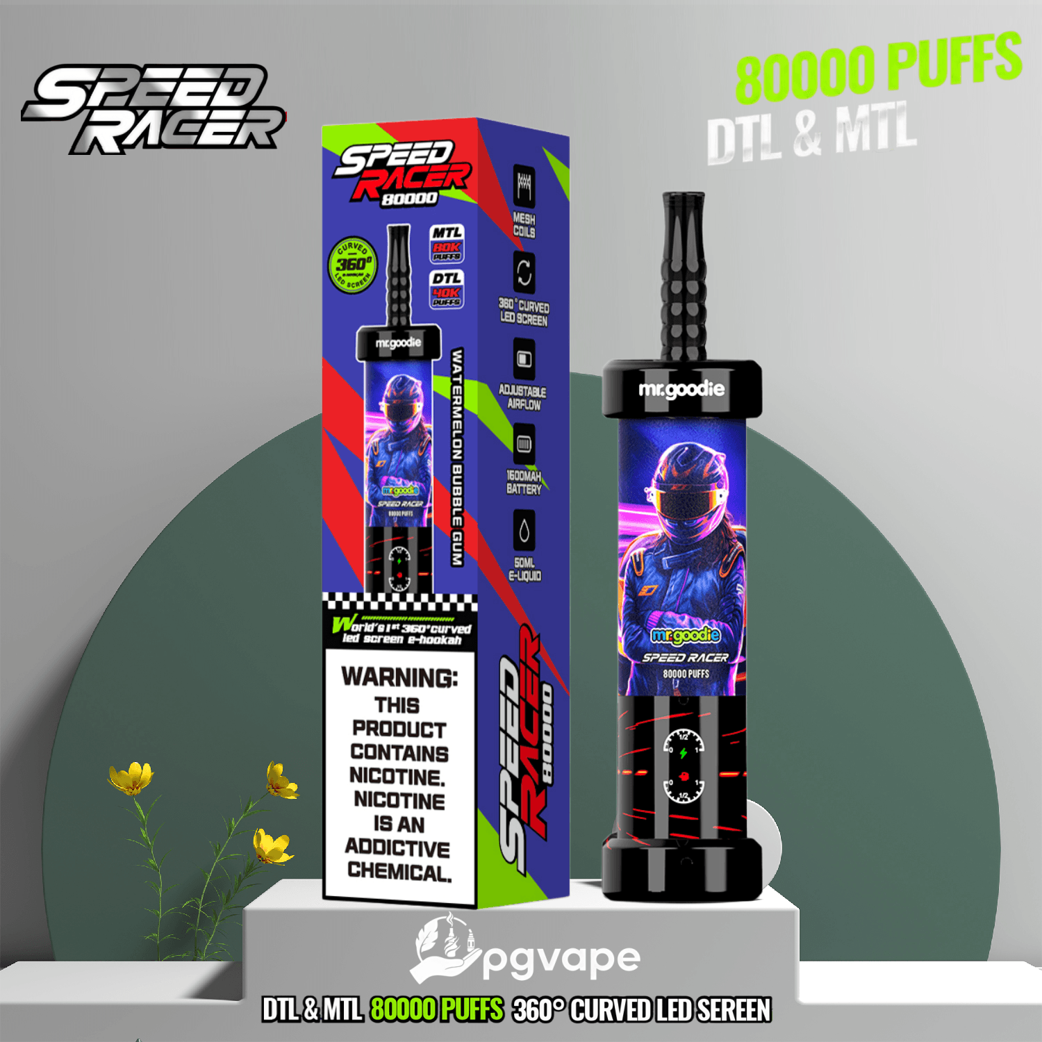 Mr. Goodie Speed Racer 80K Dual Mode Disposable Vape With 80000 Puffs And 360° LED Smart Display - Image 12