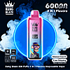 Pink-to-blue gradient disposable vape labeled Bang Blaze with crown logo and '60000 4 in 1' text, featuring a cartoon ape, centered on a blue smoky background with small icons for 650mAh, USB‑C, 1.0Ω and digital display and a 'Free Shipping'/EU shipment notice.