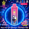 Bright pink Bang King disposable vape device with an illustrated eagle and crown logo centered against a neon blue circular swirl background, labeled 3-in-1 and 100K puffs.