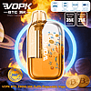 Gold and transparent disposable vape labeled VOPK BTC 35K, set against a space-themed background with a blue glow ring and Bitcoin coins.