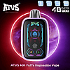 ATVS 40K Puffs disposable vape device with a purple frame and neon blue-pink futuristic graphics on a black screen.