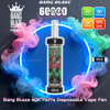 Bang Blaze 60K Puffs disposable vape pen with skull-themed 'Double Apple' artwork centered inside a neon ring surrounded by pink, blue and green vapor, with crown branding and icons indicating Type‑C charging, 1000 mAh, 40 ml capacity and 0.6 Ω mesh coil.