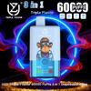 Light-blue disposable vape device labeled "Triple Flavor" featuring a cartoon monkey in sunglasses and jewelry, with PRO and MAX indicator icons on the front, set against neon blue and red smoke rings and large "60,000 puffs" text.