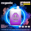 Product ad featuring a large purple Mr. Goodie disposable vape labeled "Purple Grape" with a smiling mascot and prominent "20000 1 Extra Pod" text, set inside a glowing blue‑purple smoke ring with smaller copy noting 20K puffs, 650 mAh battery, Type‑C charging and 40 ml e‑liquid (2×20 ml).