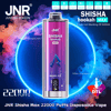 Cylindrical purple JNR Shisha Hookah Max disposable vape labeled “Berry Ice” centered against a glowing neon blue ring and red-blue smoke, with text and icons indicating 22,000 puffs, DTL logo, and device features.