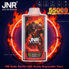 Shiny red JNR (Just No Reason) Rage Gorilla disposable vape labeled Cherry Cola, featuring an armored roaring gorilla graphic, a small digital puff counter and mouthpiece, set against a flaming circular neon ring with text advertising a high puff count.