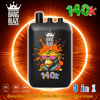 Black Bang Blaze disposable vape with a colorful monkey wearing sunglasses, crown logo, and 140k text on an orange burst background.