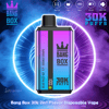 Vape jetable Bang Box 30K Puffs dégradé violet avec logo couronne et embout noir; saveurs Blue Razz Ice et Grape.