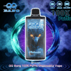 QQ Bang Blueberry Ice disposable vape, 100K puffs, dual-mesh, Type-C, 650mAh, with neon ring background.