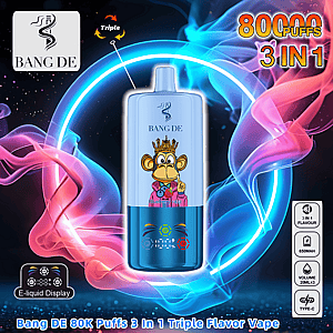 Bang DE 80000 | 80K Puffs | 3 In 1 Triple Flavor Disposable Vape | 0% 2% 3% 5% Nicotine | 12Tastes | Smart LED Display | Vape Factory Direct