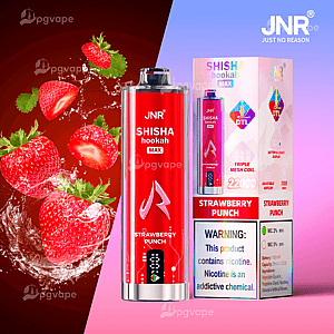 Red cylindrical JNR Shisha Hookah Max disposable vape labeled 