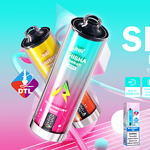 Two metallic gradient disposable shisha hookah devices and their boxed packaging set against a teal-to-pink gradient background with large 'SHISHA hookah MAX' branding and feature icons noting approx. 22,000 puffs, triple mesh coil, adjustable airflow, 1100mAh battery and 29ml e-liquid.