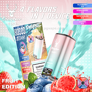 Pastel pink-to-teal Stagbar 4-in-1 disposable vape and its colorful box labeled