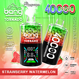 Two colorful disposable vape devices against a green background—one upright with a digital display labeled 