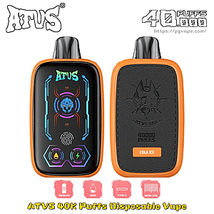 Two orange-framed disposable vape devices, front shows neon UI while the back has a textured panel with a COLA ICE label.