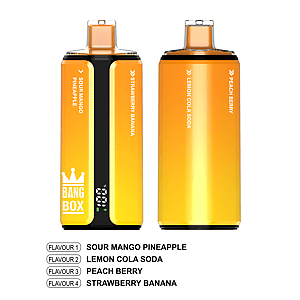 Two orange Bang Box flavor devices with gradient panels.