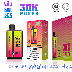 Bang Box 30K Puffs 2in1 flavor disposable vape in gradient pink-to-green packaging featuring watermelon kiwi.