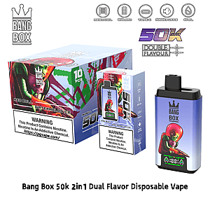 Bang Box 50k 2in1 dual-flavor disposable vape with a blue gradient device and packaging featuring Red Bull Watermelon Ice art.