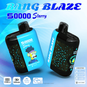 Two blue-and-black Bang Blaze disposable vape devices labeled 