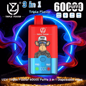 Red-and-blue disposable vape device featuring a cartoon ape in sunglasses and a cap, labeled 