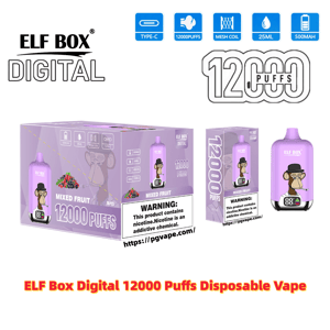 Purple ELF BOX Digital disposable vape and matching retail box labeled 
