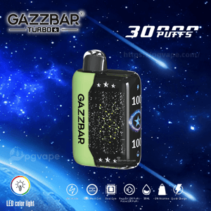 Green-and-black GAZZBAR Turbo disposable vape device with a constellation pattern and vertical 