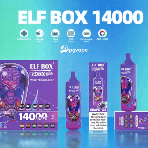 Purple ELF BOX 14000 Pro disposable vape and boxed packaging labeled 