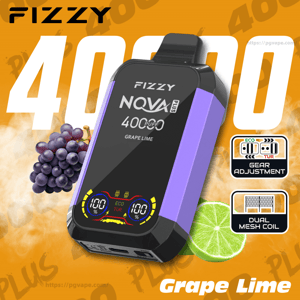 Promotional image of a purple FIZZY NOVA Plus vape device labeled 