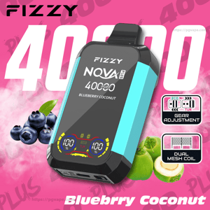 Fizzy NOVA Plus disposable vape device with turquoise side panels and a black front display reading 