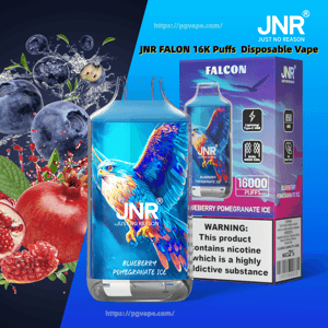 Bright blue JNR Falcon disposable vape device and matching box labeled 