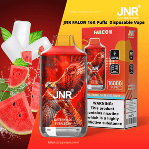 Red JNR Falcon disposable vape featuring an eagle graphic and matching boxed packaging labeled 