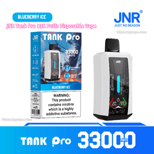 White JNR Tank Pro disposable vape next to its blue retail box labeled 