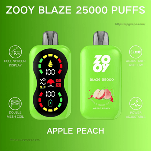Bright green ZOOY BLAZE 25000 disposable vape devices shown front and back on a green background labeled 
