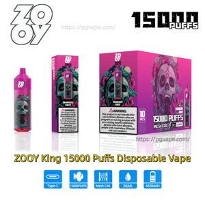 Magenta ZOOY King disposable vape bottle and 10‑pack box featuring a skull‑and‑flowers graphic, labeled 