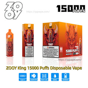 Orange-red ZOOY King disposable vape and packaging featuring a horned demon face illustration, labeled 