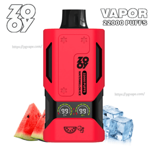 Dispositif de vape jetable de marque ZOOY rouge vif avec un embout noir, lecture à double affichage numérique 