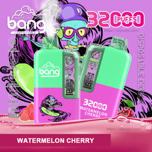 Bright promotional image showing two mint-green-and-pink Bang disposable vape devices labeled 