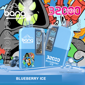 Two light-blue disposable vape devices with clear mouthpieces and small digital displays foreground a colorful graffiti-style background, featuring the white 