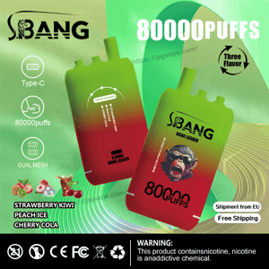 Advertisement showing two gradient green-to-red S.BANG 